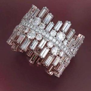 NEW 925 STERLING SILVER DIAMOND ROUND SQUARE RING